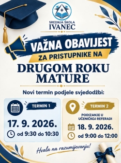 ISPRAVAK TERMINA  - Podjela svjedodžbi i potvrda državne mature nakon drugog roka