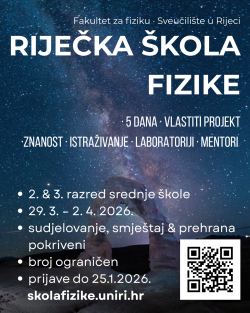 Poziv učenicima na Petu Riječku školu fizike
